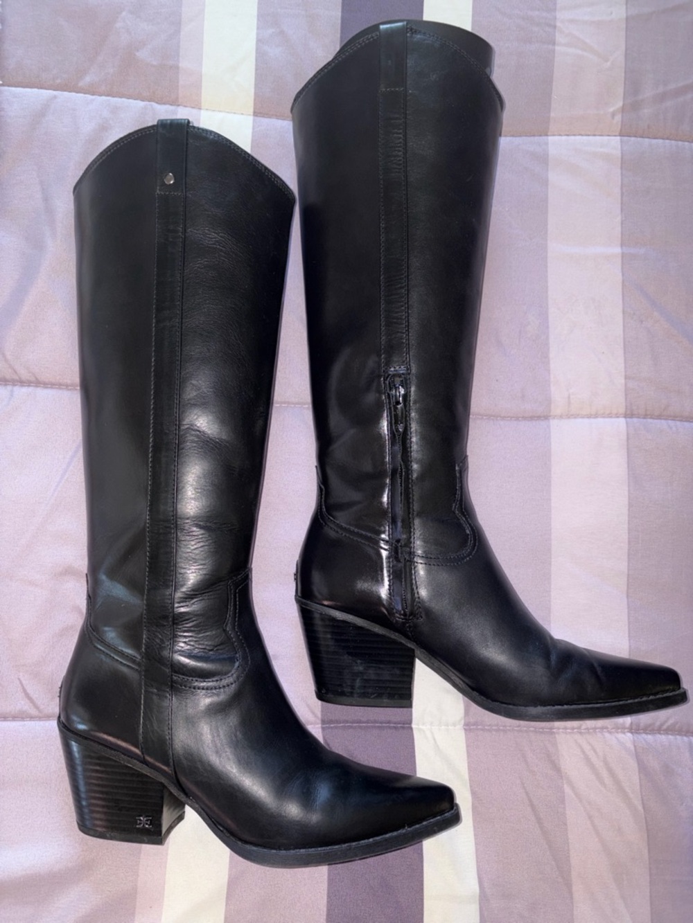 Women’s Black Leather Sam Edelman Wyatt Boots - Size 9 - Picture 7 of 11